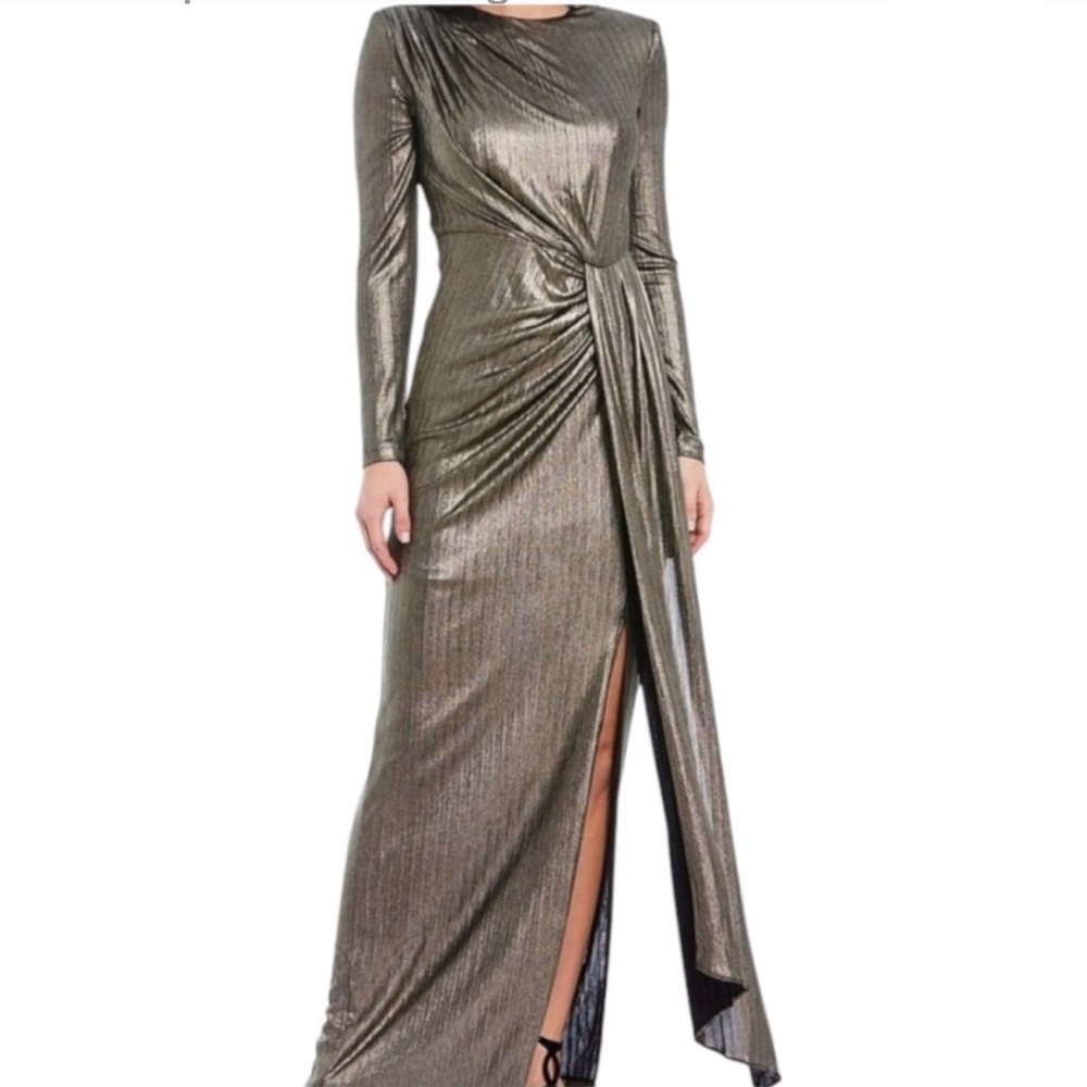 Vince Camuto Metallic Bronze Long Sleeve Maxi Dress
